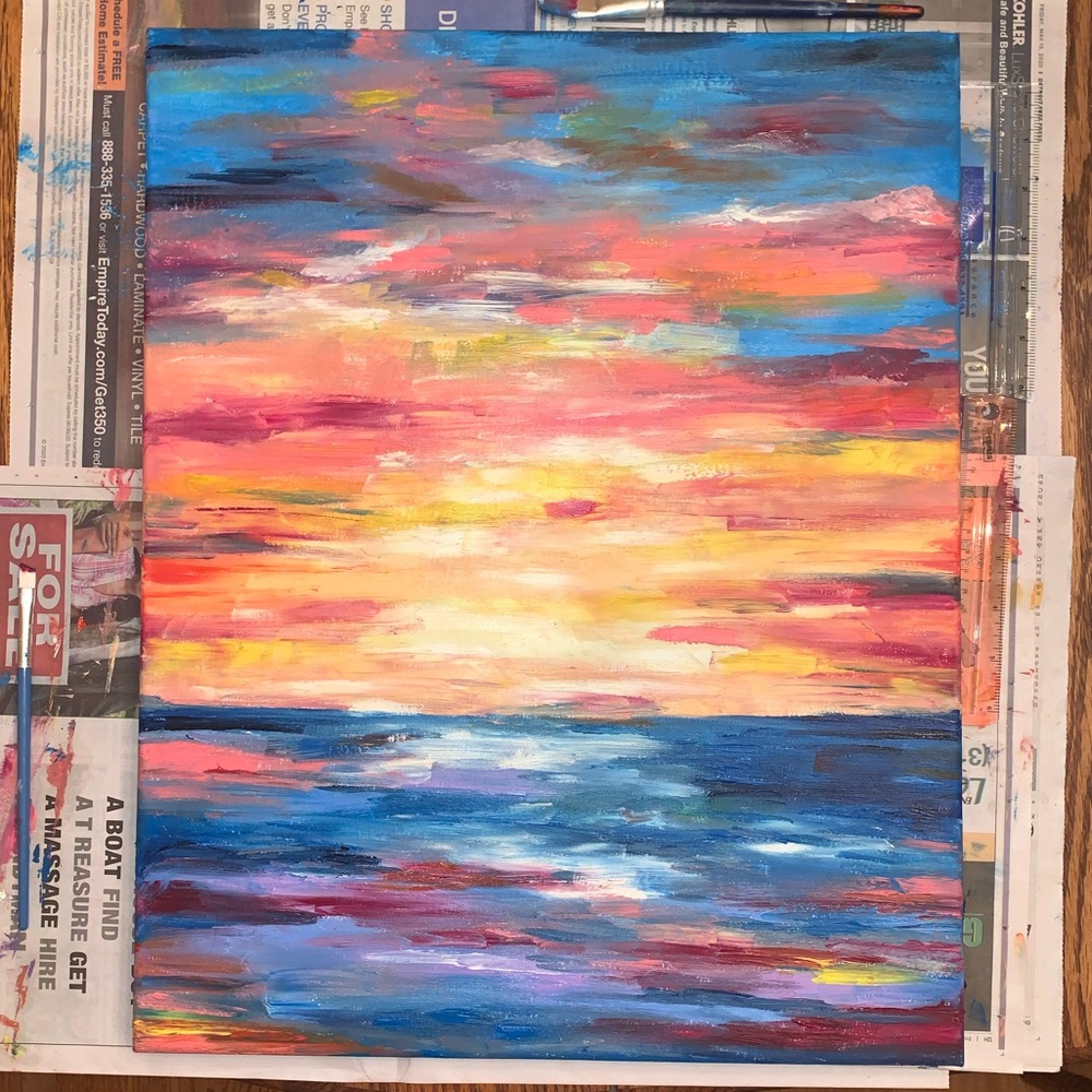 Abstract oil painting “Purple Sunset”